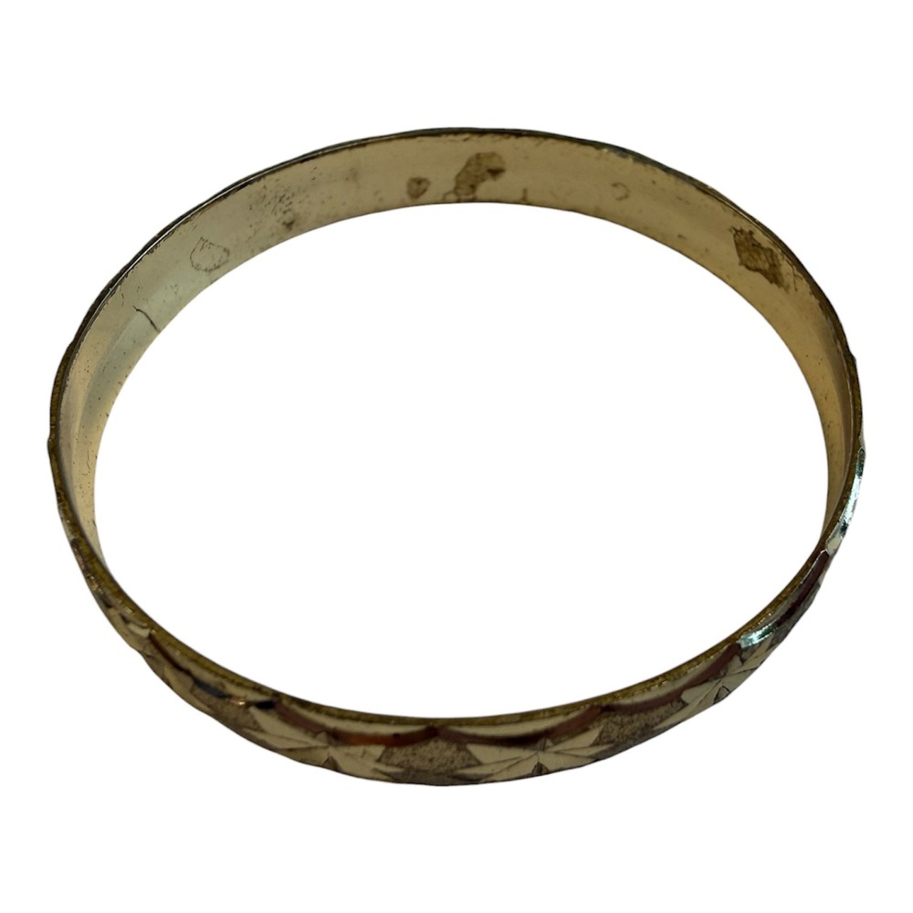 Vintage Baby Gold Tone Starburst Etched Bangle Bracelet Textured Slip On 1.75" - Picture 3 of 5